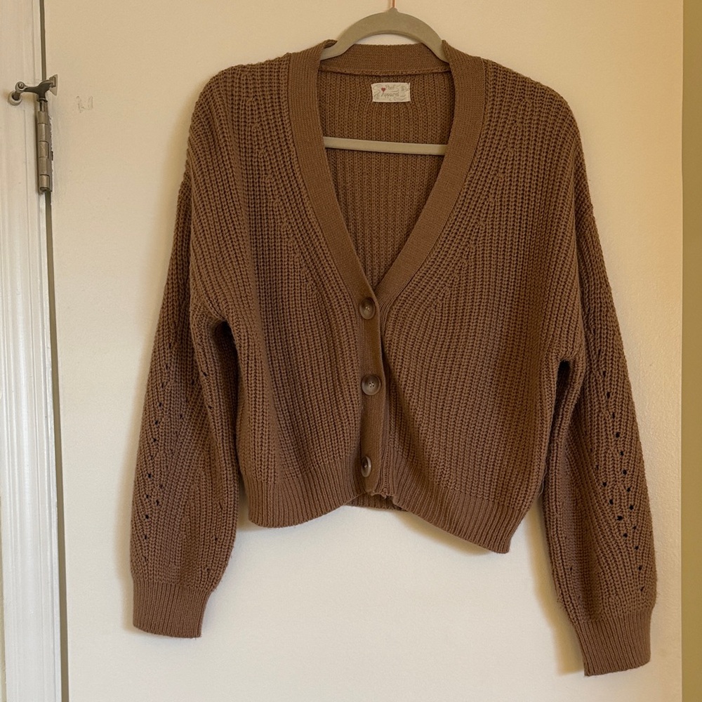 Brown Knit Cardigan Sweater